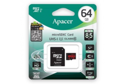 Apacer memóriakártya Secure Digital Card V10, 64GB, micro SDXC, AP64GMCSX10U5-R, UHS-I U1 (Class 10), adapterrel